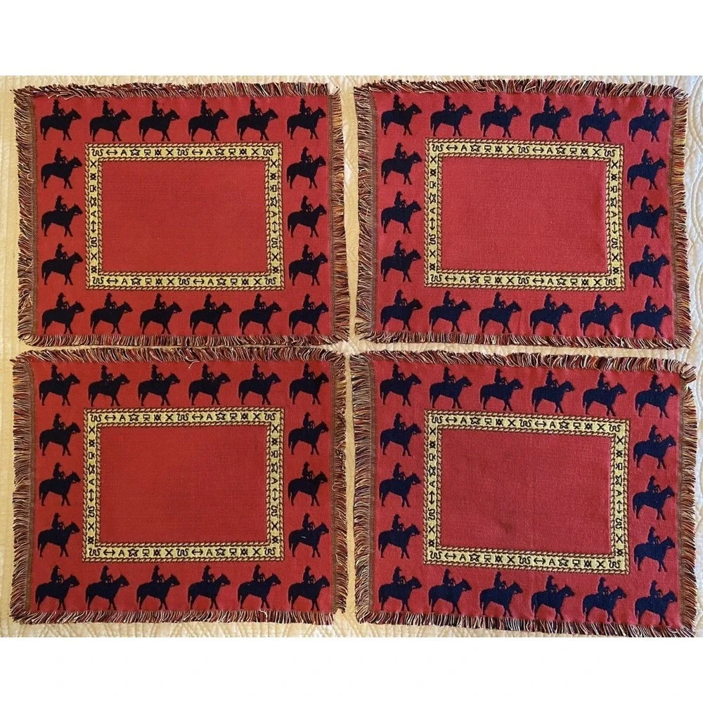 4 The Rug Barn Woven Tapestry Placemats Cowboys Horses Western Reversible